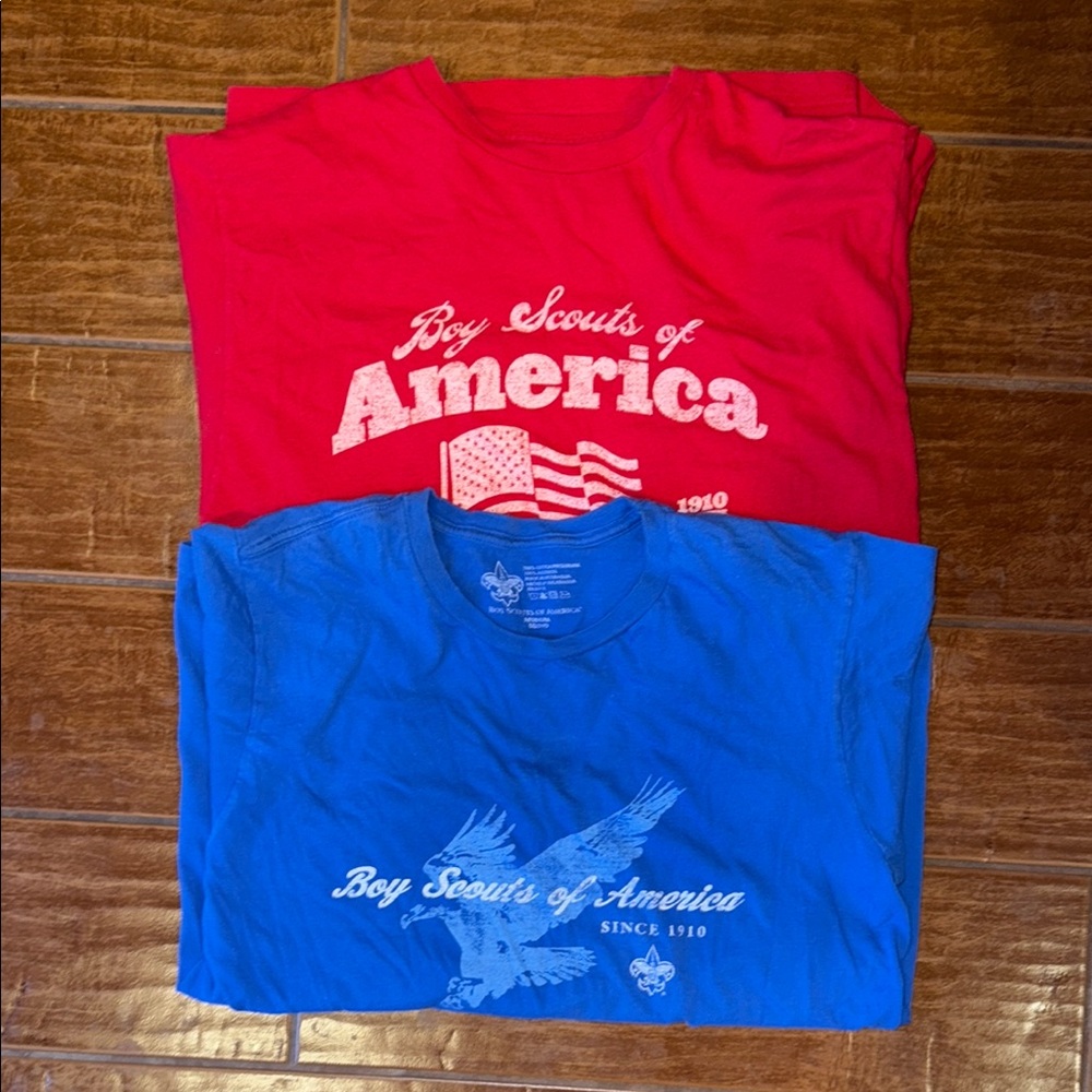 Boy Scout of America Vibrant Red and Blue Short Sleeve Tees with Patriotic Flair